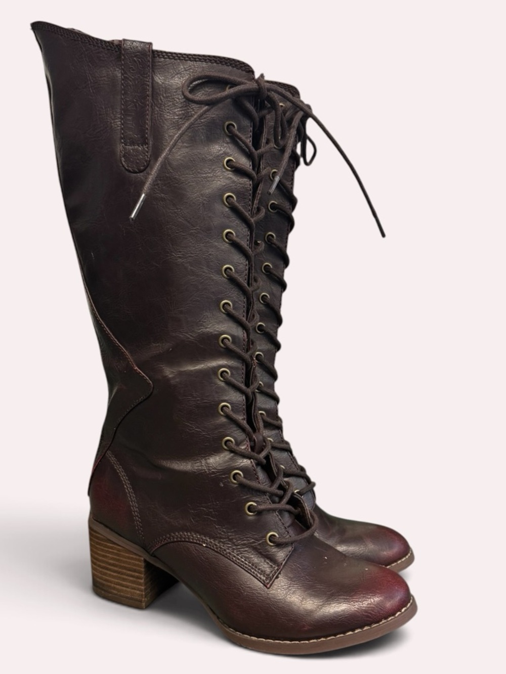 Lace-Up Knee High Leather Boots - Dark Brown W/Easy Zipper Closure
Size9 - Picture 2 of 9